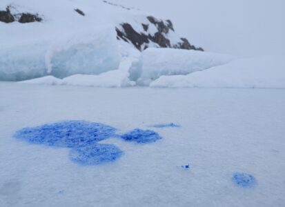 ISSINEQ, Lisière arctique, 6e jour, 10 avril 2023. BodySoul Print indigo végétal sur banquise ©Oïjha 2023